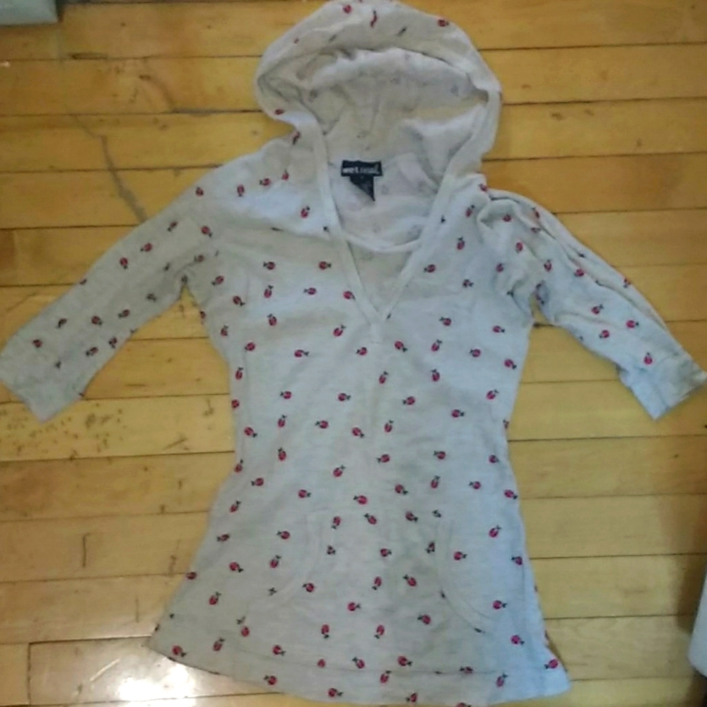 Ladybug Print Hooded Waffle Top